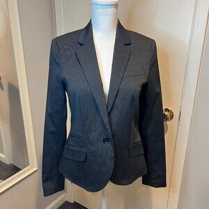 MNG by Mango Black Pinstriped Single Button Modern Blazer Jacket, Size 8
